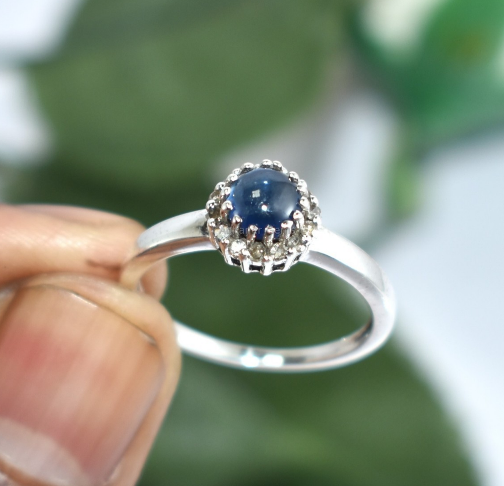 Complex Cluster Blue Sapphire And Diamond Ring in 925 Sterling Silver Fashion
