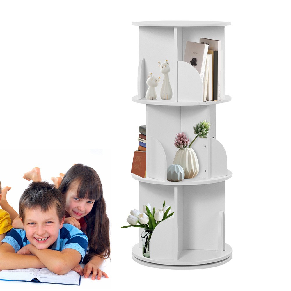 Rotating Bookshelf Corner Bookshelf 3-5 Tier Bookshelf Space-Saving Storage Rack