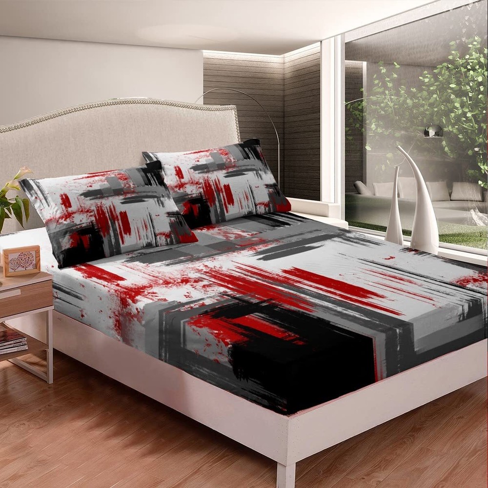 Abstract Bedding Set Modern Abstract Art Fitted Sheet for Boys Girls Children...