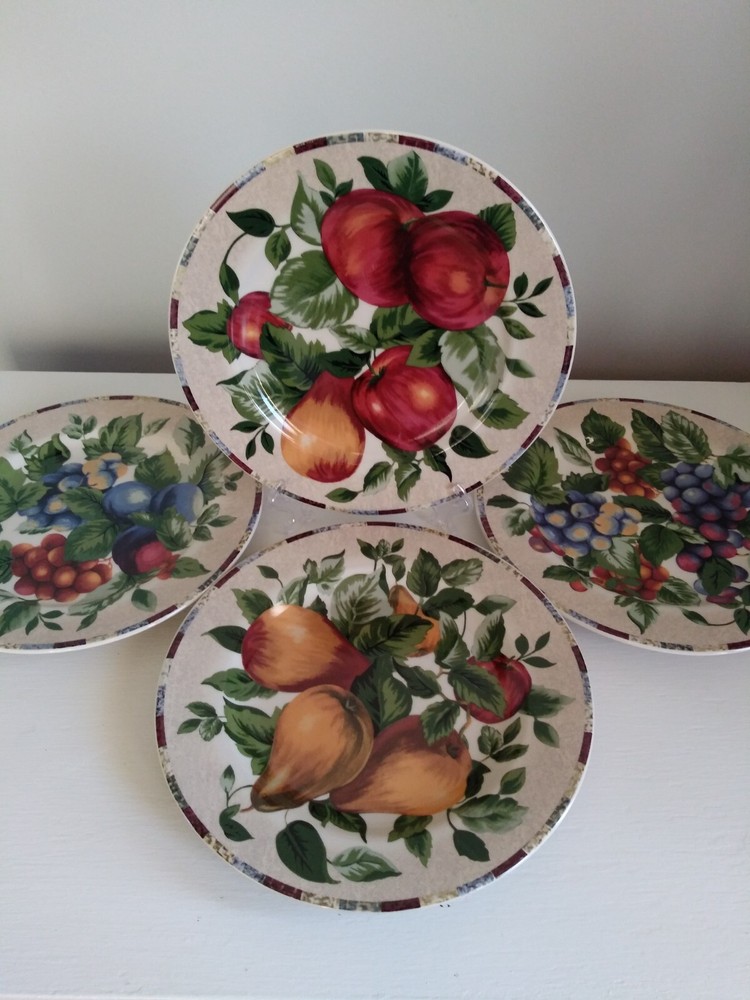 Sakura Oneida Sonoma Excell Fruit Pattern Stoneware Salad Plates Set Of 4 Mint