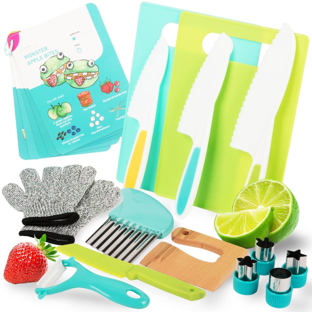Toddler Safe Knife Set with Peeler, Cutting Board, and Recipe Book