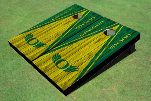 Oregon Ducks Wings Yellow and Hunter Green Wood Look Triangle Cornhole Set