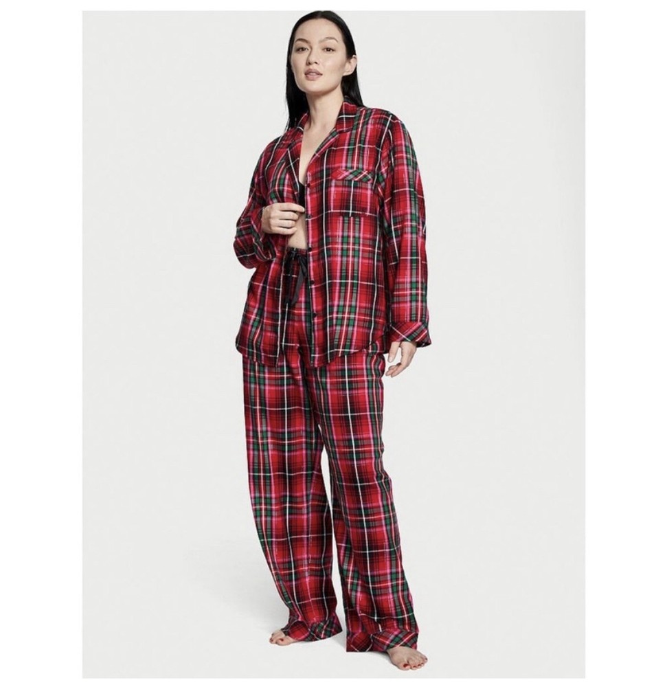 Victoria’s Secret NWT Flannel Pajama Set XXL Regular Red Tartan Plaid Christmas