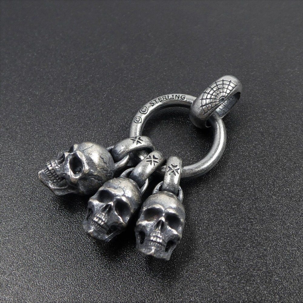 20 Grams Sterling Silver Three Skulls on Ring Pendant Men Unisex Gothic Biker