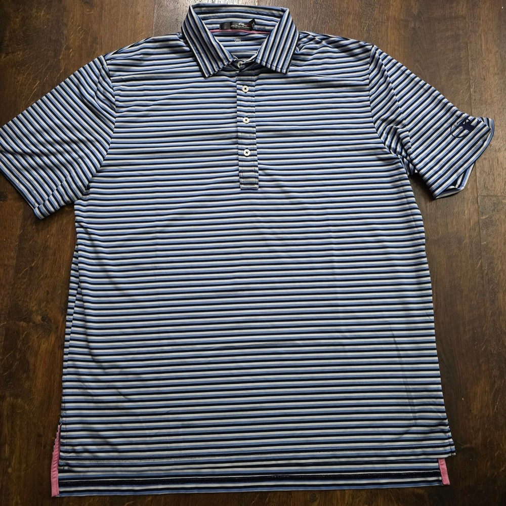 RLX Ralph Lauren Golf Polo Shirt Striped Wicking Short Sleeve Mens Large