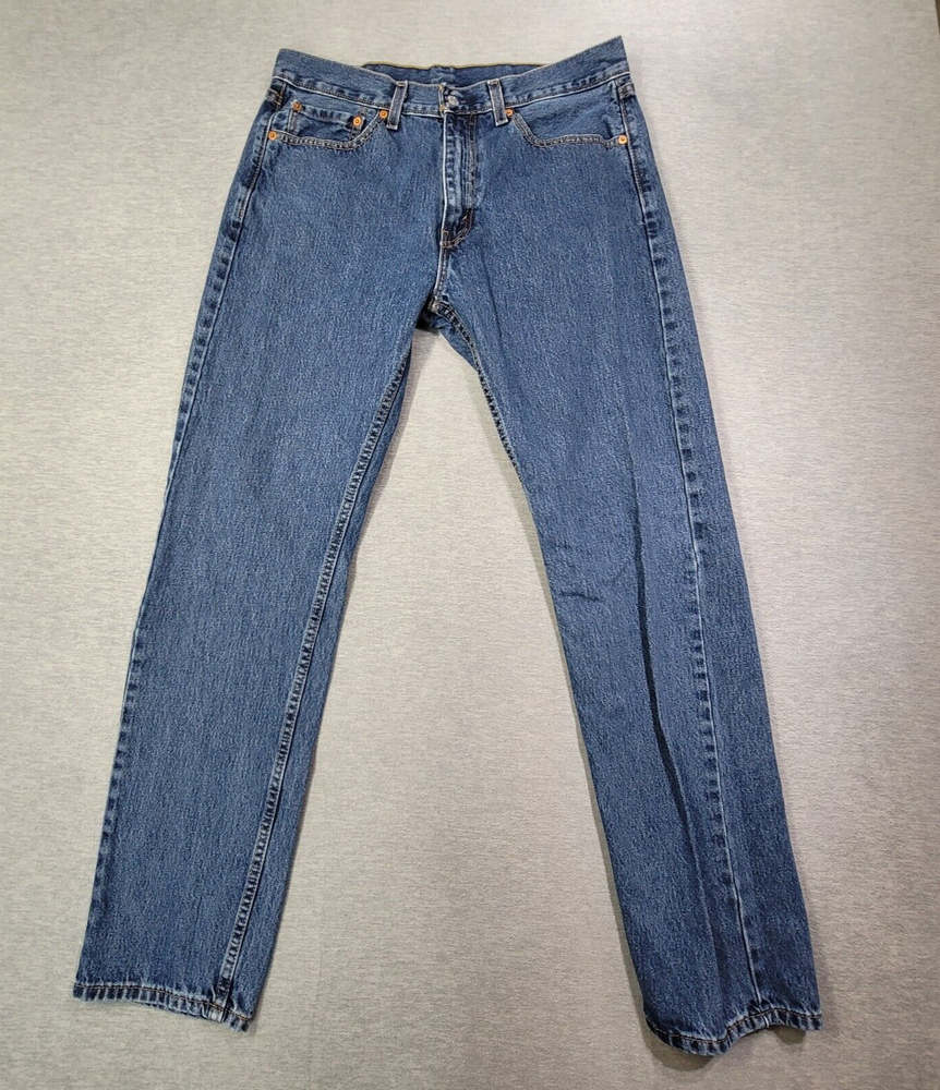Levis 505 Jeans Mens 33x34 Blue Classic Straight Leg Mid Rise Casual Denim