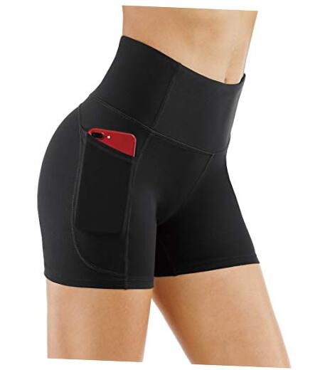 High Waist Tummy Control Yoga Shorts for Women - Medium Black Athletic Fit