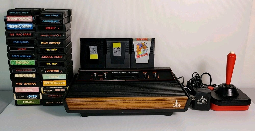 Atari 2600 Bundle with 31 Games, Wico Joystick & Power - Tested & Cleaned