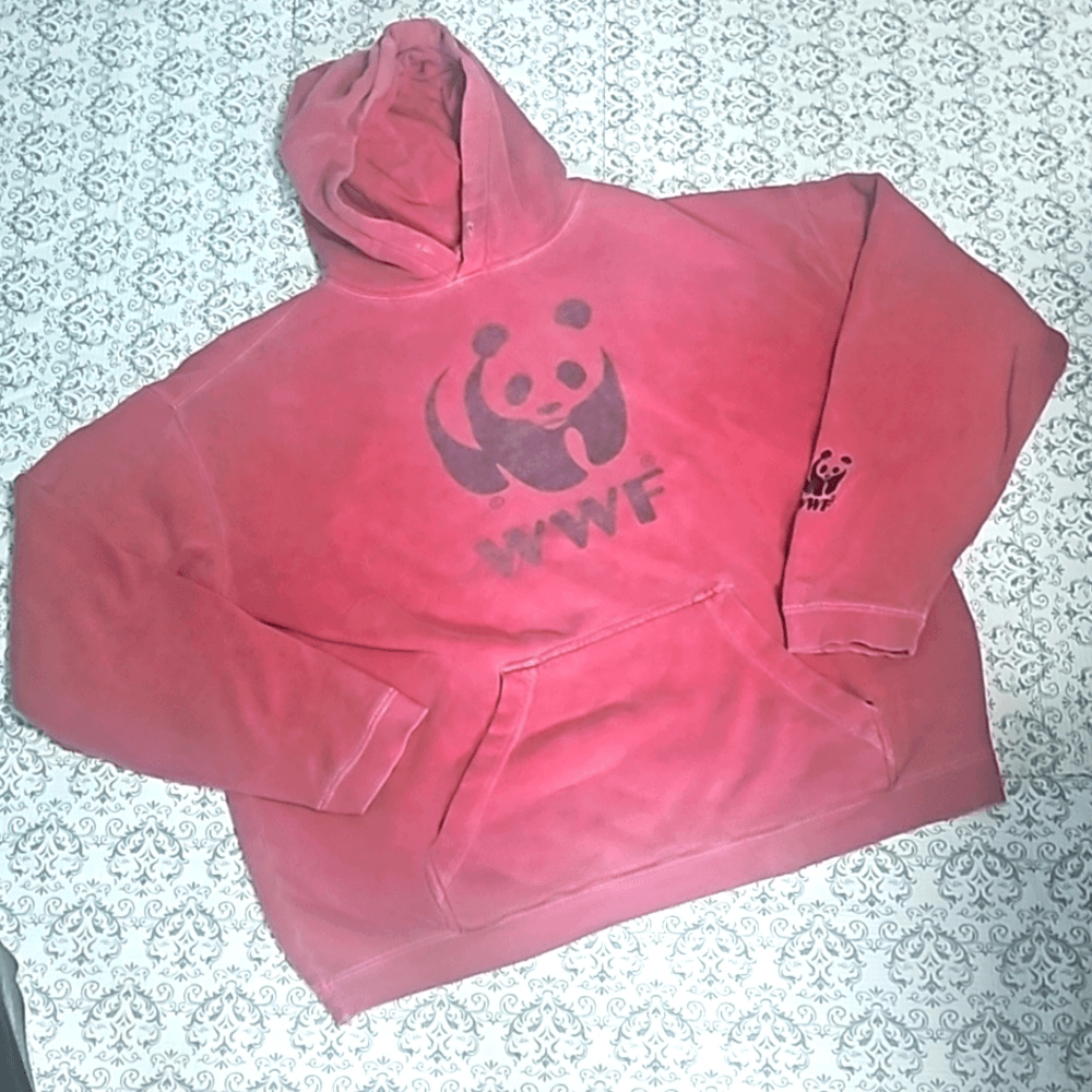 Vintage Y2K WWF Panda Bear Animal Logo 100% Cotton Red Hoodie Med
