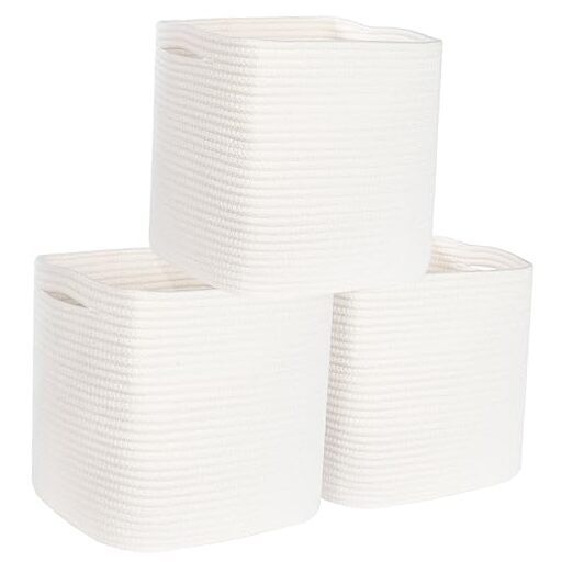 3-Pack 11x11 Inch Cube Storage Bin, Woven Storage Cube Organizer, Creamy White