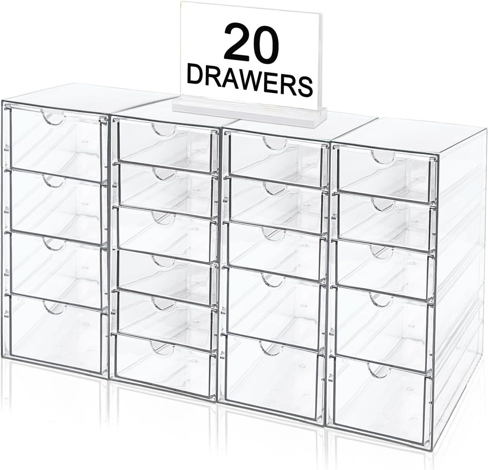 Makeup Organizer, 20 Drawers, 4 Set, Clear Storage Drawers