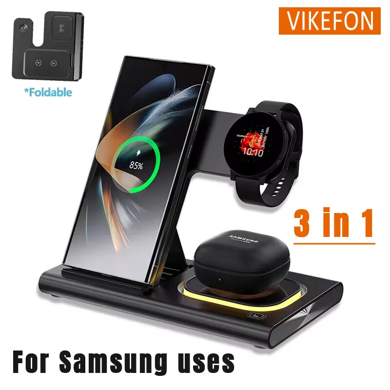 3 in 1 Wireless Fast Charger Stand LED Light Foldable for Samsung