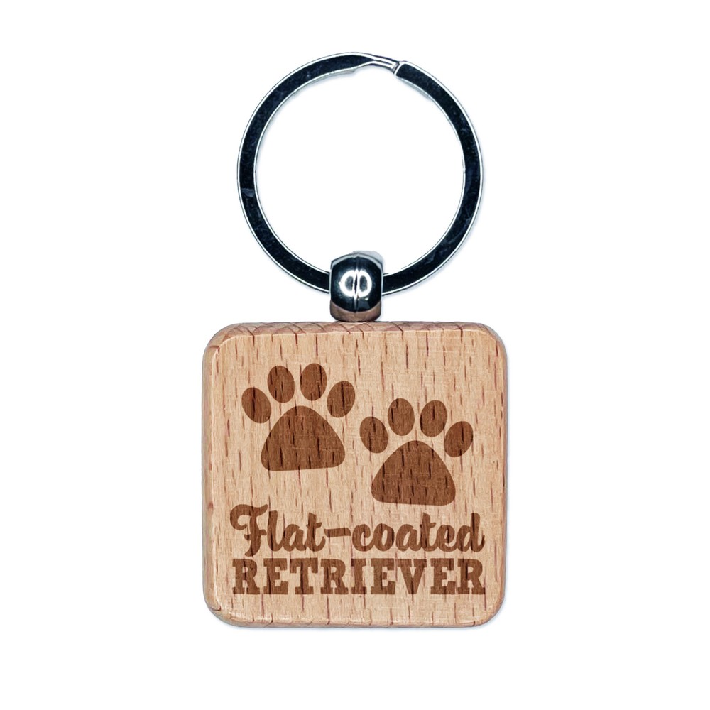 Flat Coated Retriever Paw Print Engraved Wood Keychain