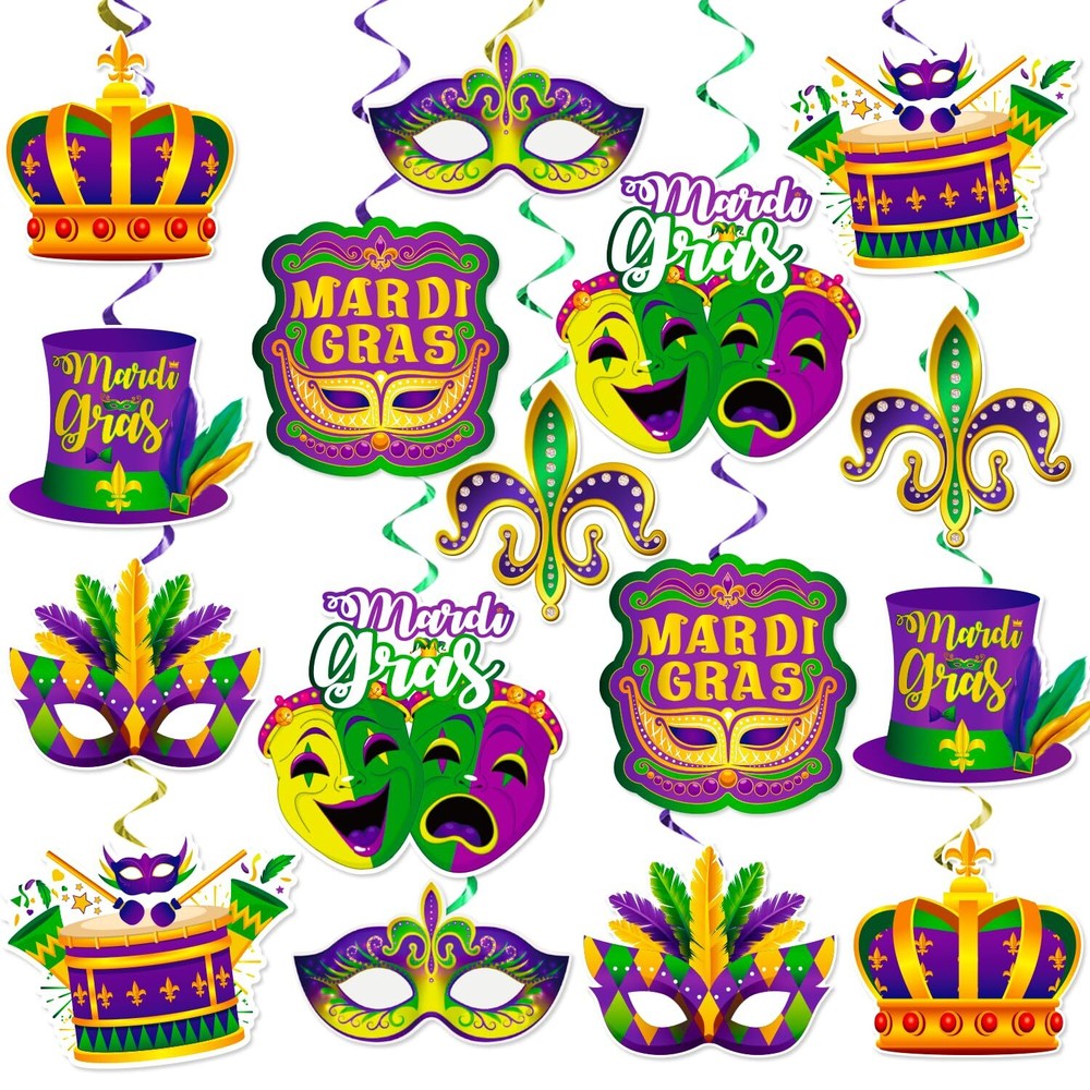 32pcs Mardi Gras Decorations Hanging Swirls Party Supplies Mardi Gras Foil Ce...