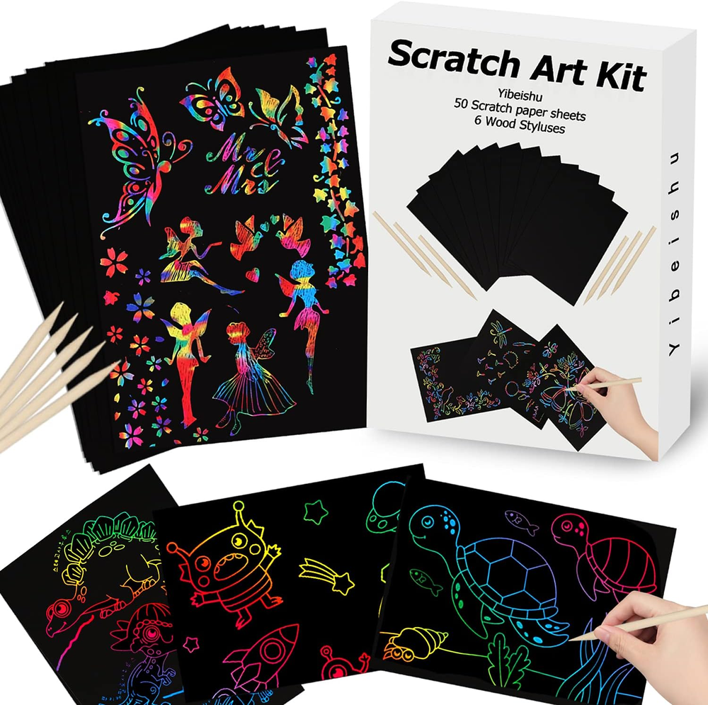 Art Set for Kids Rainbow Magic Scratch off Paper Black Scratch Sheets Notes Card
