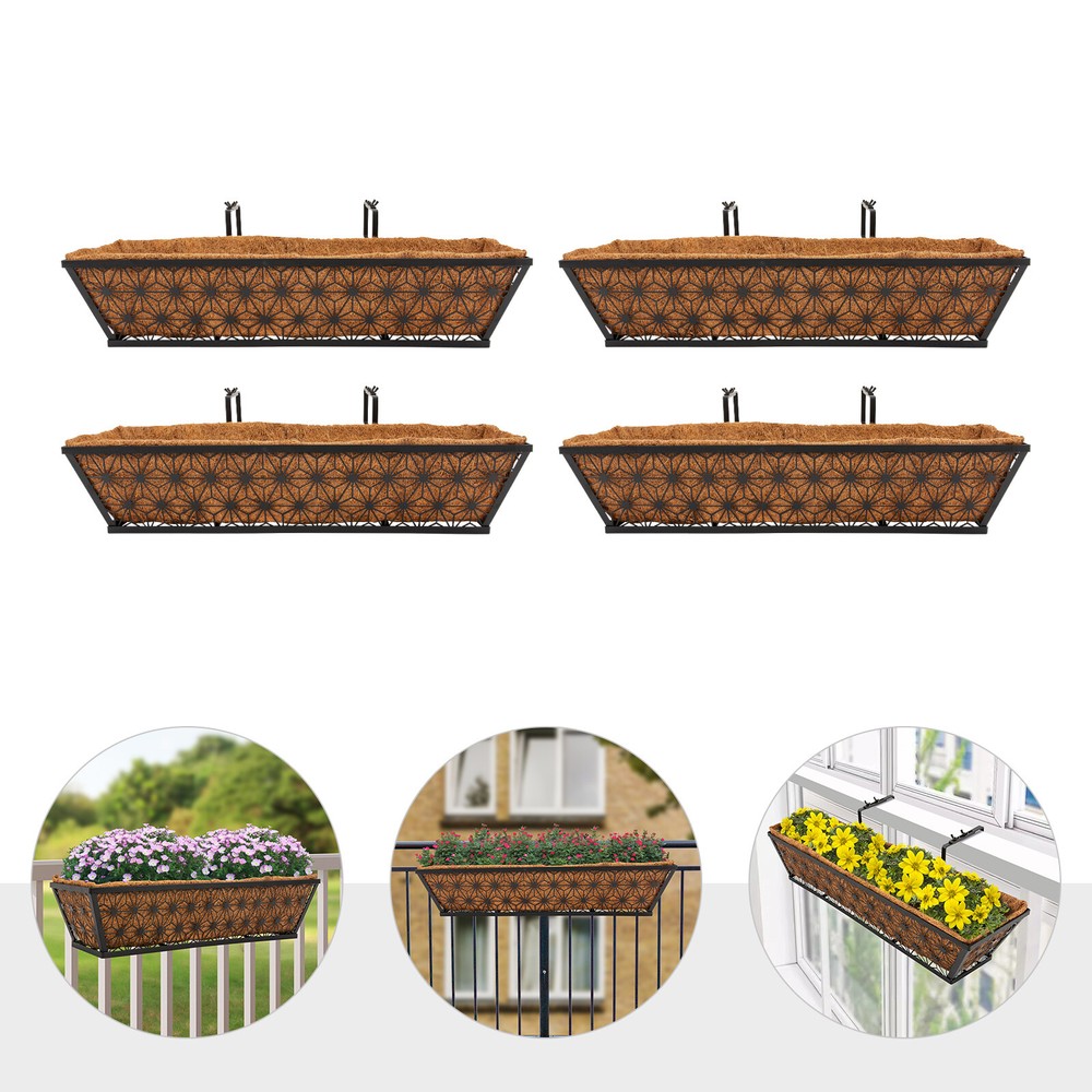 4pc Flower Boxes for Deck Railings Planter Boxes,Garden Hanging Flower Planter