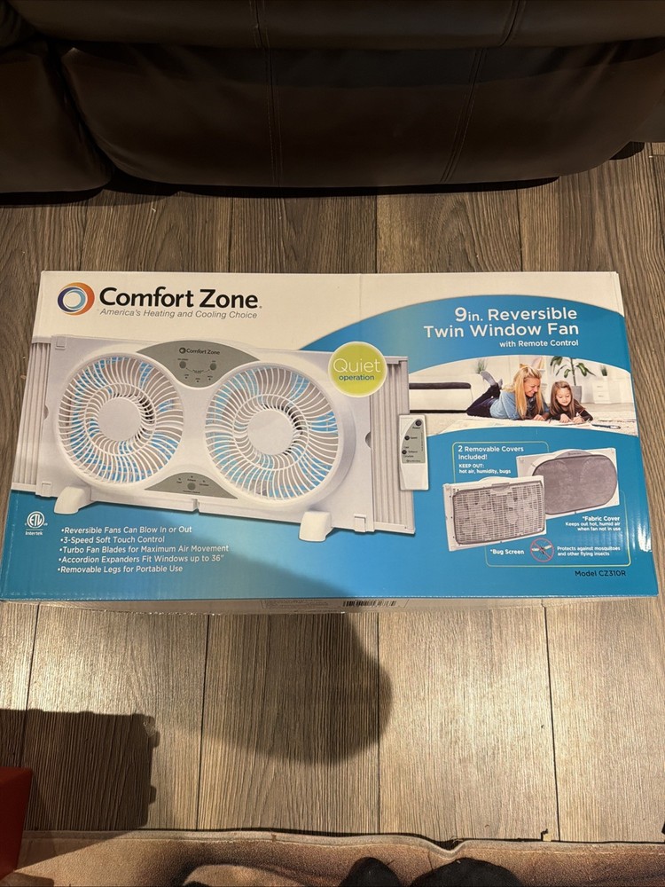 Comfort Zone CZ310R 9 Inch Reversible Twin Window Fan with Remote Control