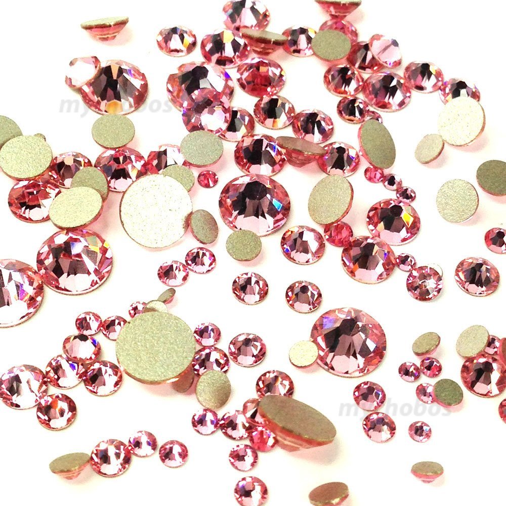 144 Mixed-Size Swarovski 2058/2088 Flatback No-Hotfix Rhinestones in Light Rose Pink (223)