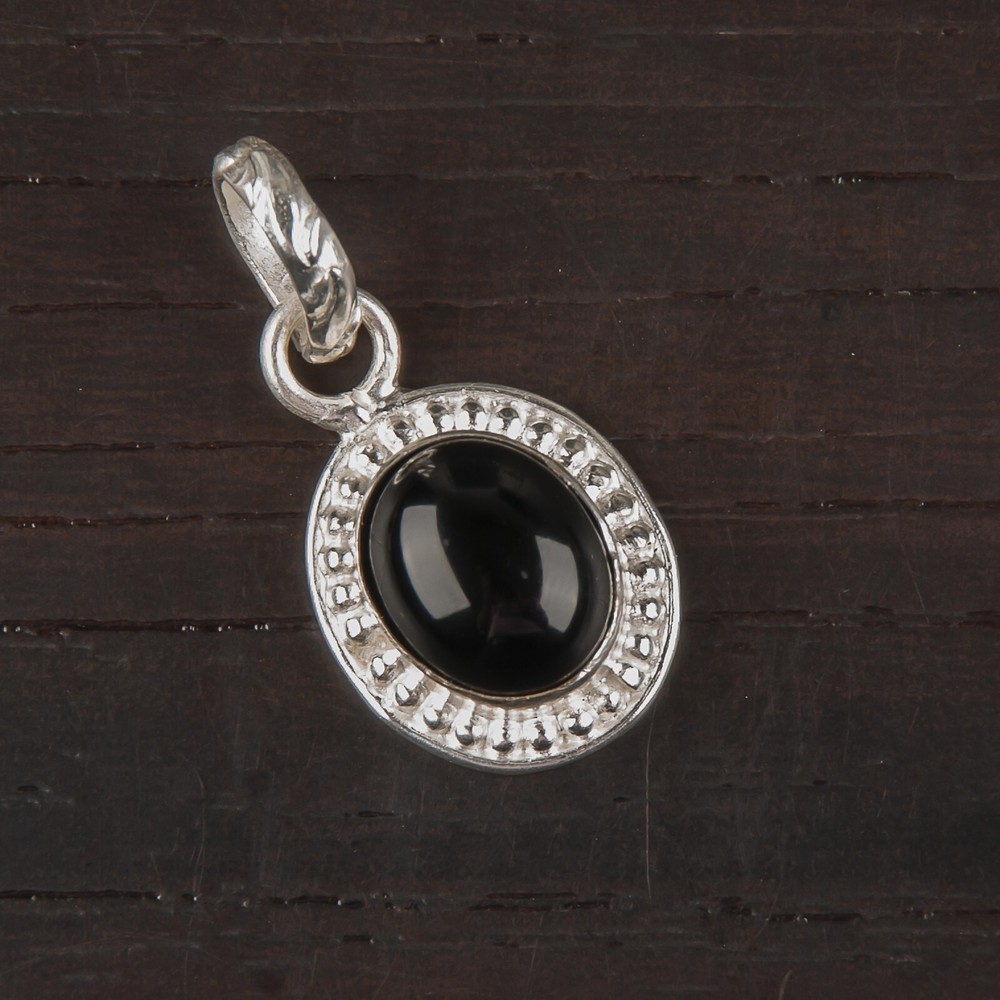Black Tourmaline Sterling Silver Bezel Set Daughter Art Deco New Pendant Jewelry