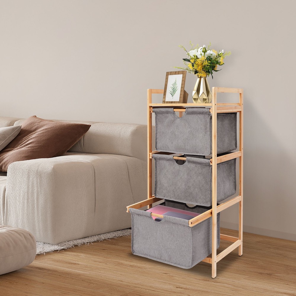 3 Tiers Basket Storage Drawers Large Capacity 3 Pull Out Drawers Fabric Baskets