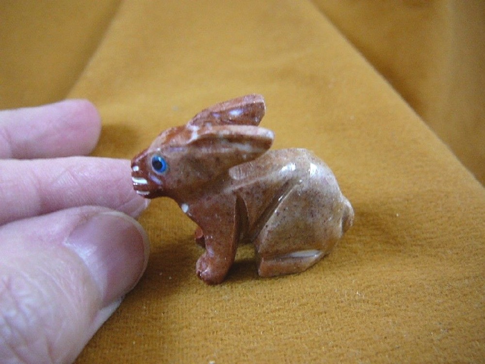 (y-BUN-23) red BUNNY RABBIT SOAPSTONE carving FIGURINE love rabbits HOP hopping