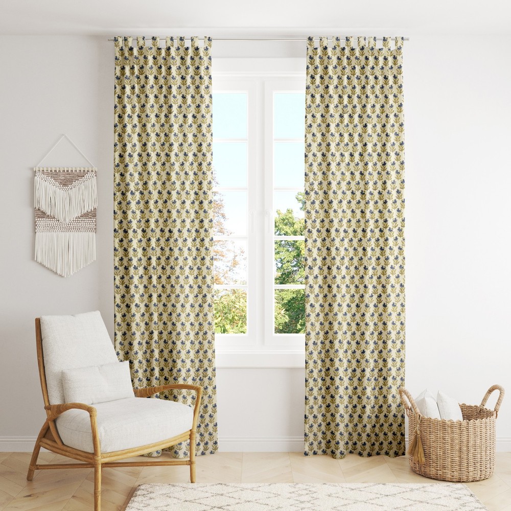 Indian hand block print cotton curtains floral living room drapes set of 2