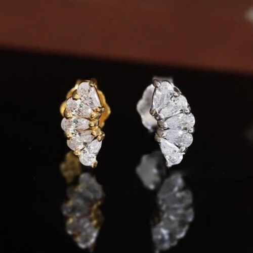 2.20Ct Pear Cut Simulated Diamond Unique Stud Earrings 925 White Sterling Silver