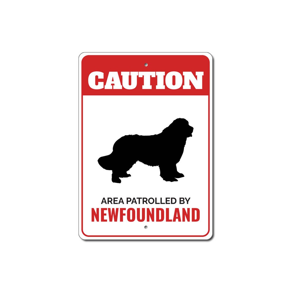 Patrolled By Newfoundland Caution Metal Sign Kennel Breed Canine K9 Paw Pet
