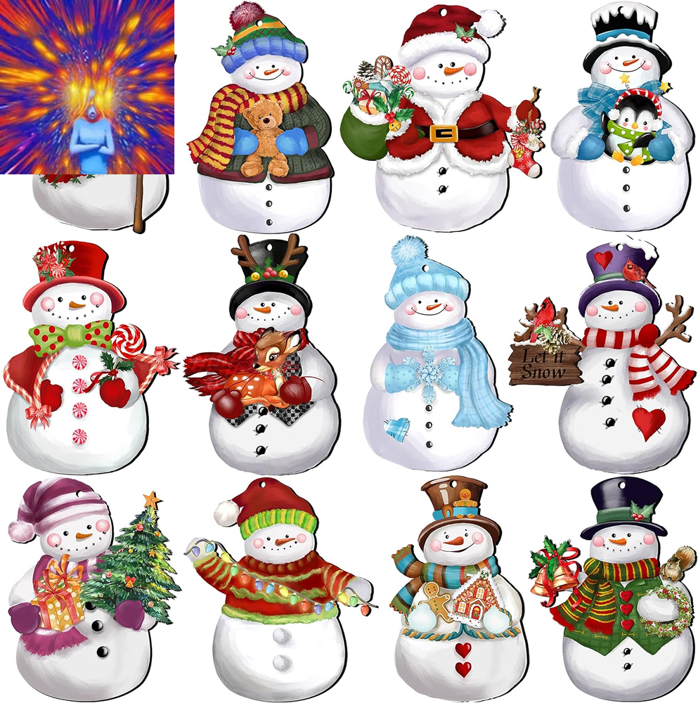 24 Pieces Christmas Snowman Wooden Ornaments Wood Hanging Decoration Set for Chr