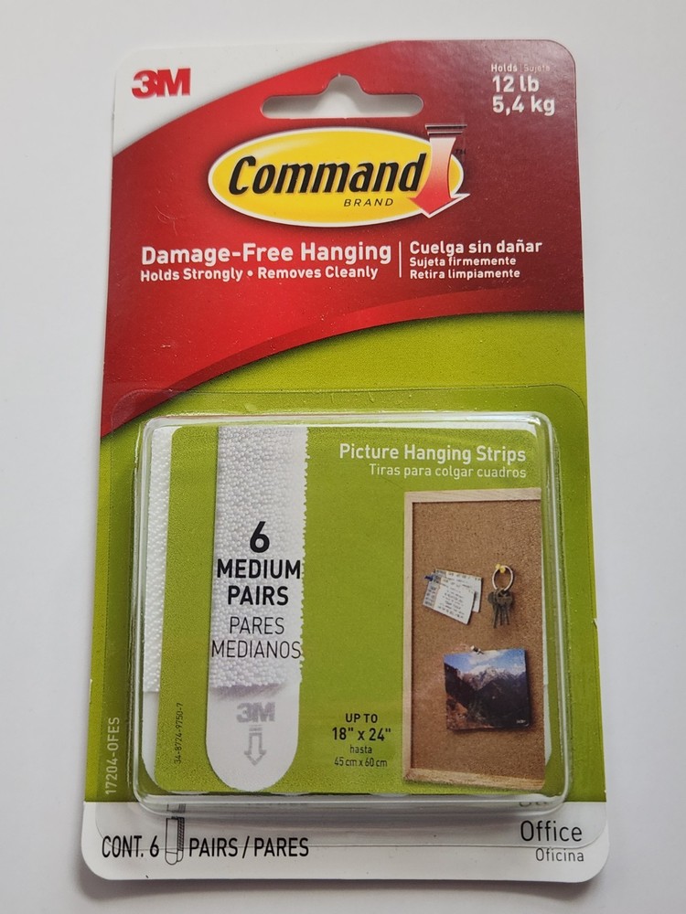 3M Command Picture Hanging Strips Damage Free 1 pkg. 6 pairs Holds 12 lb.