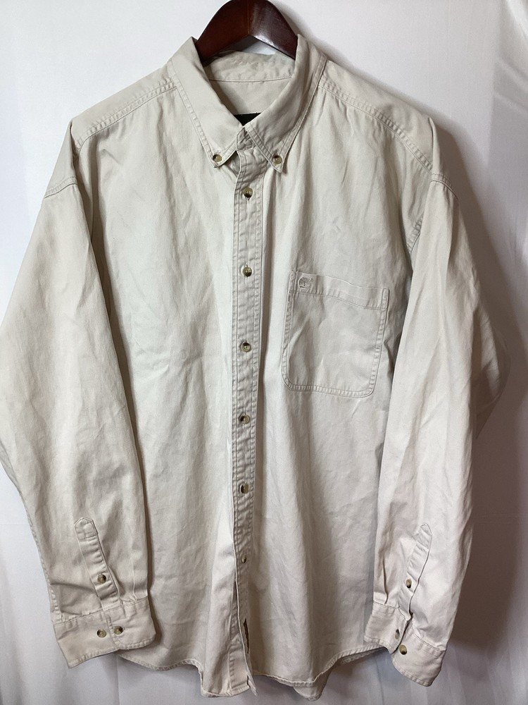 Timberland 100% Cotton Button Down Long Sleeve Men’s Cream Shirt Size XXL
