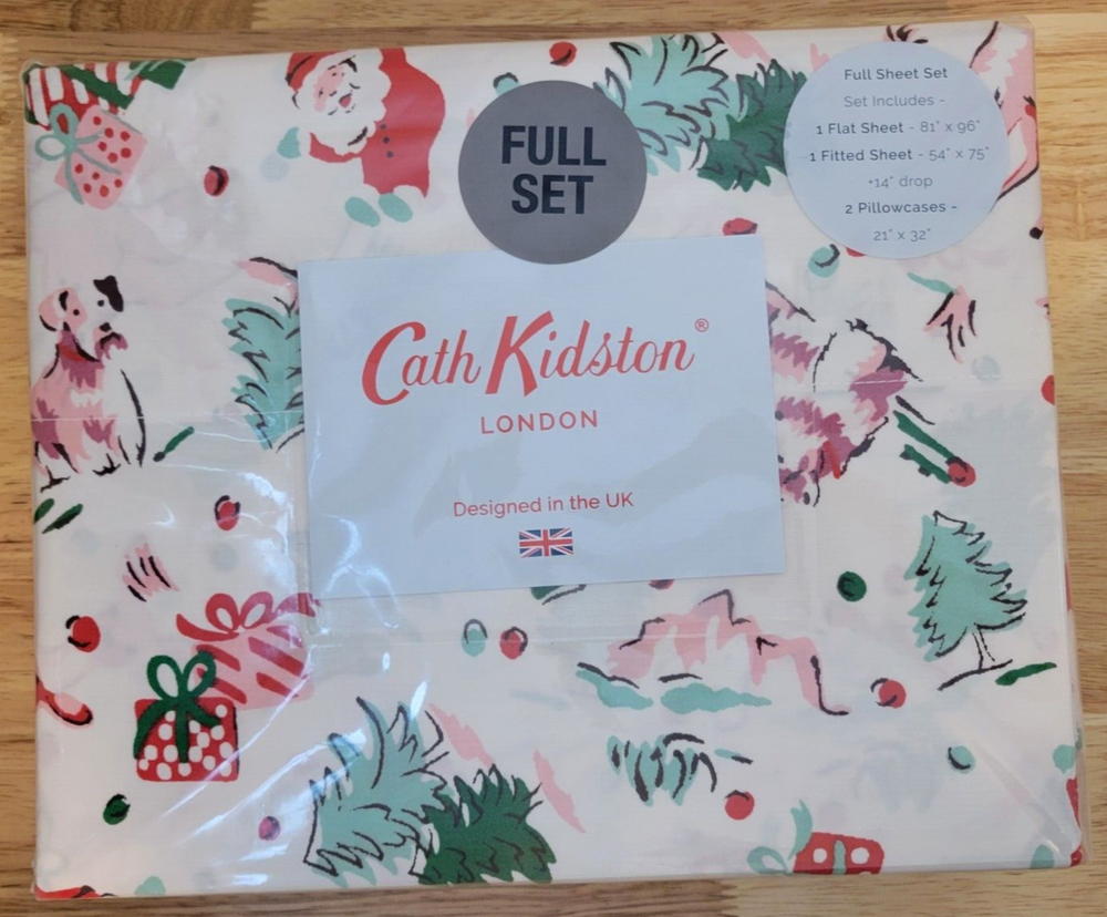 Cath Kidston London 4pc Full Ditsy Deer Holiday Christmas Sheet Set Cotton