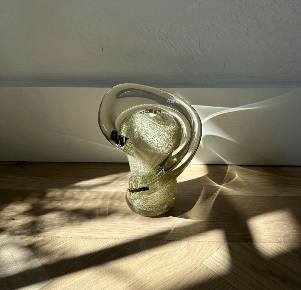 Organic Studio Art Glass Vase Abstract Hand Blown Abstract Vessel Sculpture 8”