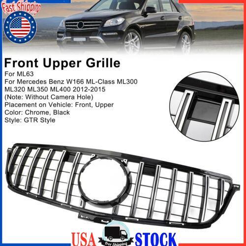 Chrome Black Front Grille Grill Fit Benz W166 2012-2015 ML350 400 550 GTR UE