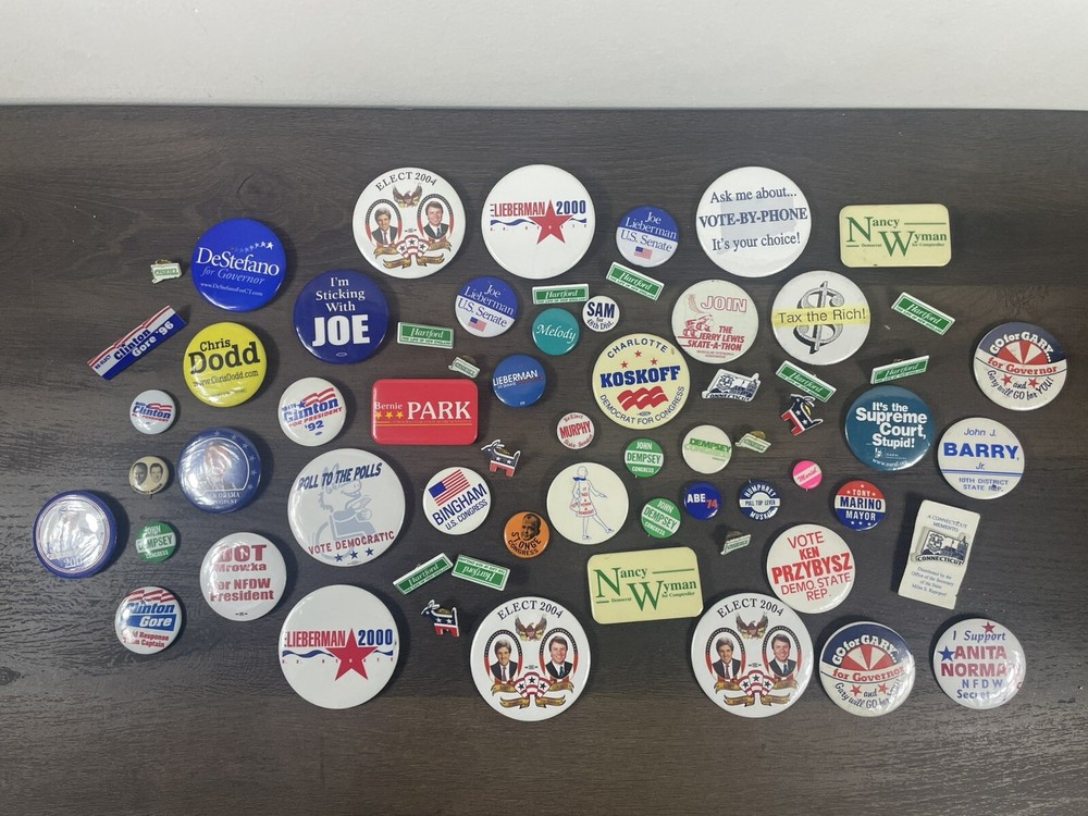 Lot of 64+ Vintage Campaign Political Buttons Pins Presidential Senate 1900s-00s