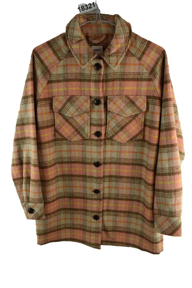 ONLY Pink Overcoat Jacket size XS Womens Checked Shacket Checked Casual Outdoors