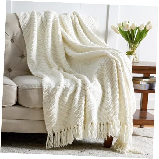 Bedsure White Throw Blankets for Couch, Textured Throw (50