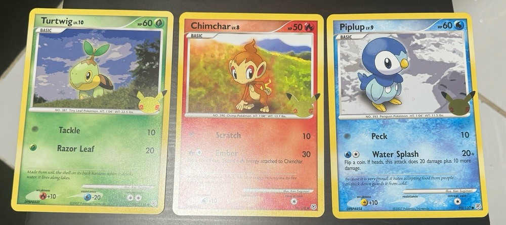 Jumbo Sinnoh Starter Pokemon Cards - Full Set (Turtwig, Chimchar, Piplup)