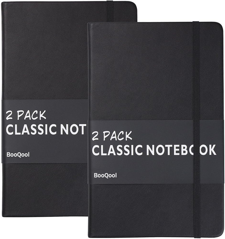 2 Pack Classic Ruled Notebooks - Thick Paper Faux Leather Journal Set
