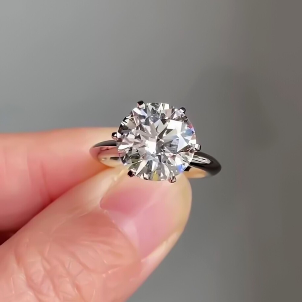 4.12 Ct Certified White Diamond Solitaire Ring in 925 Silver Holiday Gift