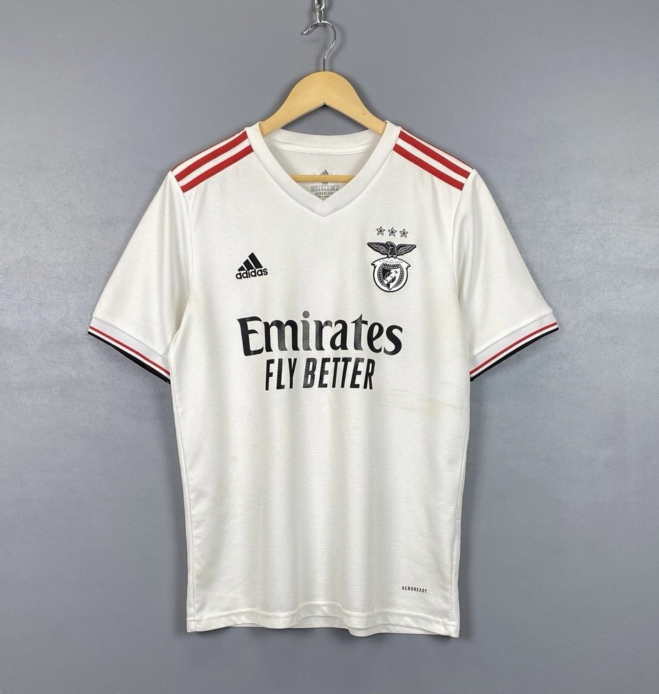 Adidas Benfica Soccer Football Jersey Shirt Size M White Top Short Sleeve Home