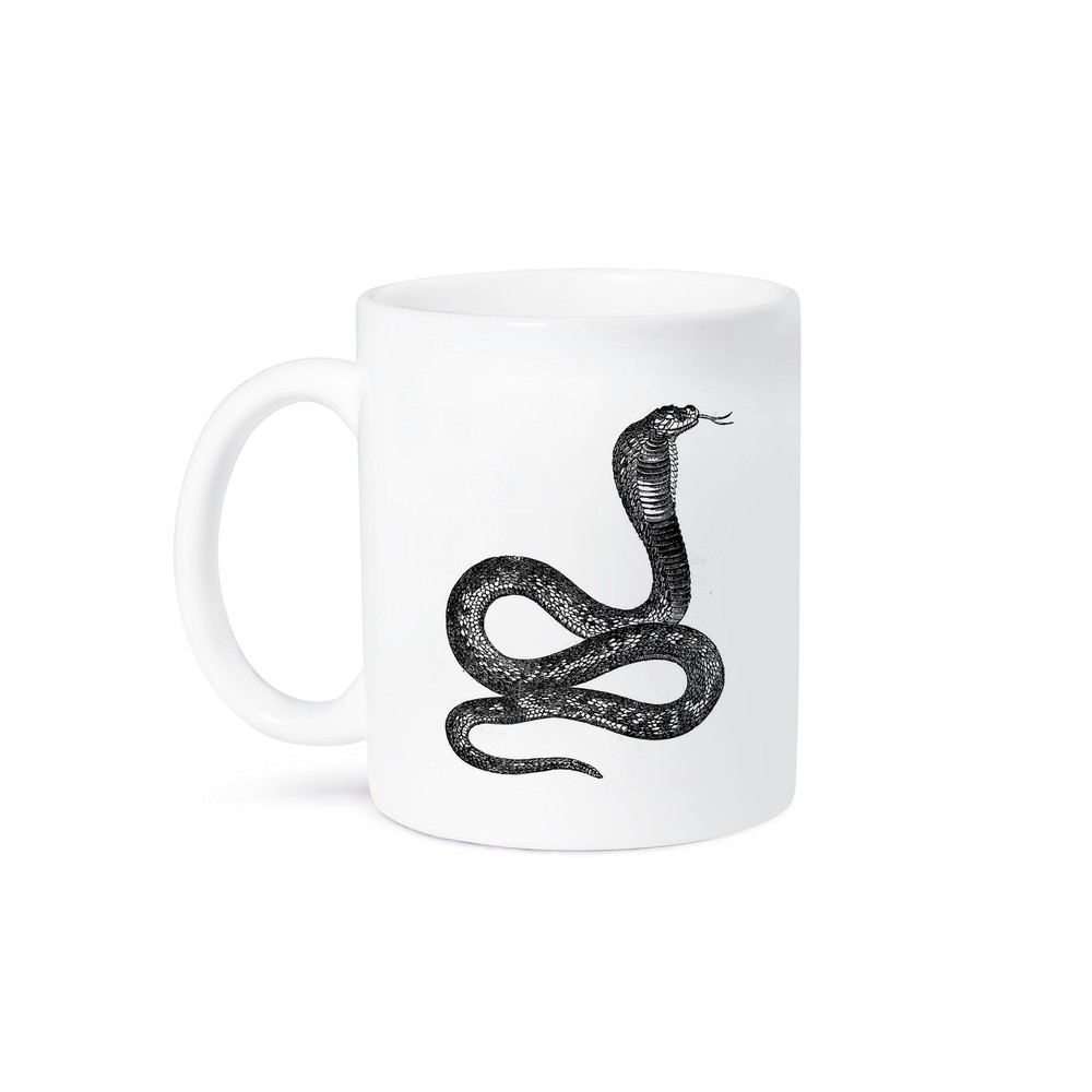 Vintage Black & White Cobra Snake Design Coffee Mug by 3dRose