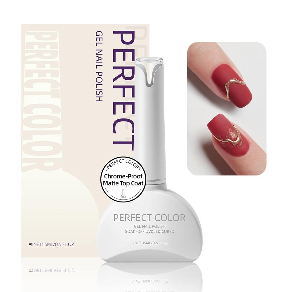 Chrome-Proof Matte Top Coat, UV/LED Cured Gel Nail Polish, Anti-Stick Long-Lasti
