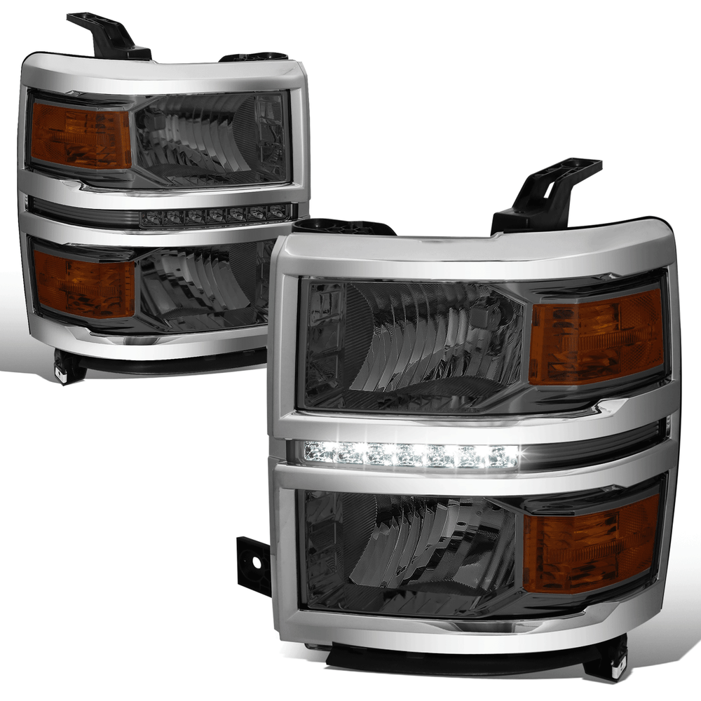 2014-2015 Chevy Silverado Smoked Amber LED DRL Side Headlight Lamp