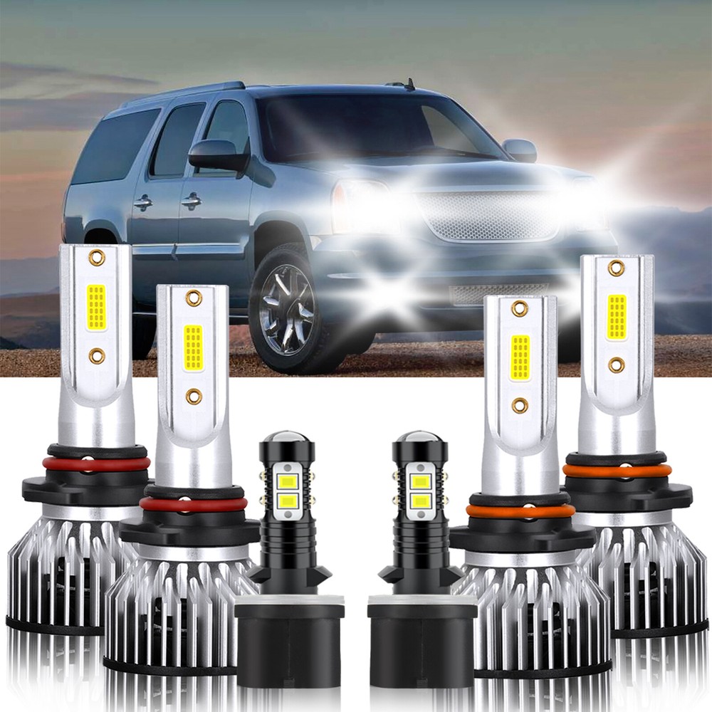 6x LED Headlight High Lo Fog Light Bulb Combo white For GMC Yukon 2000-2006