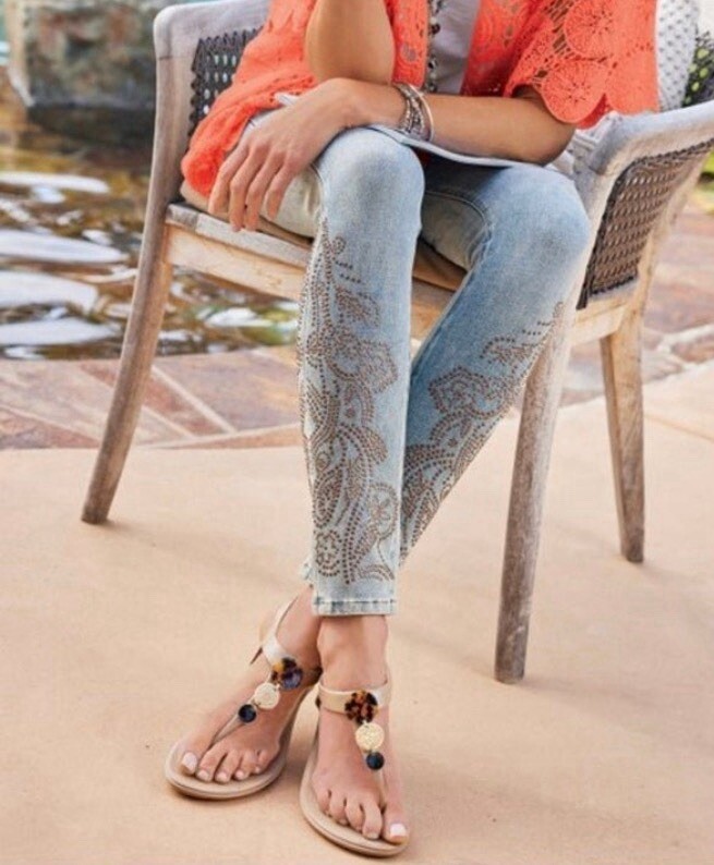 Soft Surroundings Bronze Studded High Rise Ankle Jeans in Style 2EH68 Size 12