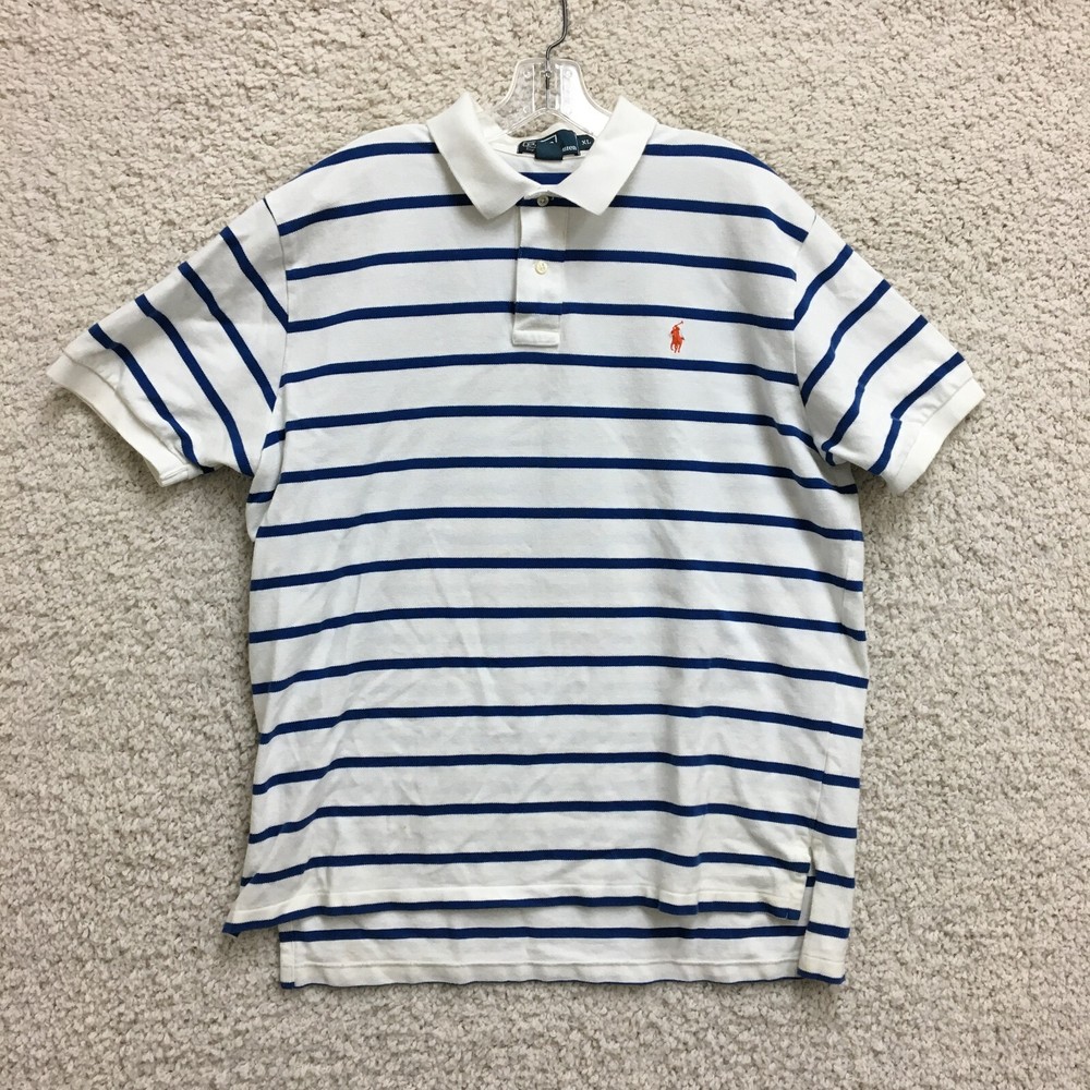 Polo Ralph Lauren Shirt  Extra Large Adult White Blue Striped Pony Logo Golf Men
