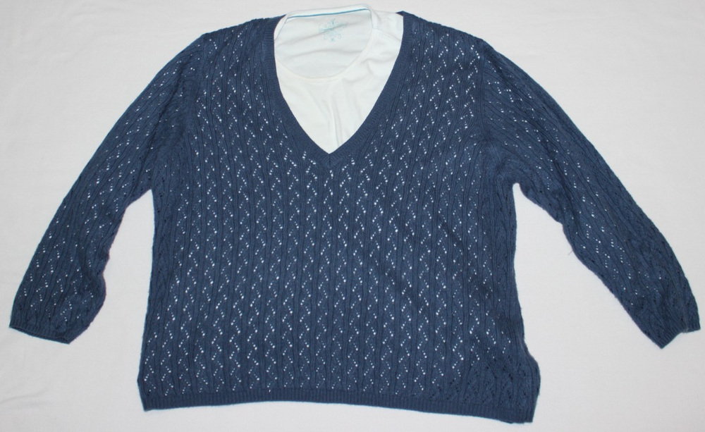 Northcrest Layering Essentials Comfort Fit Women's Top Size 3X Blue & White