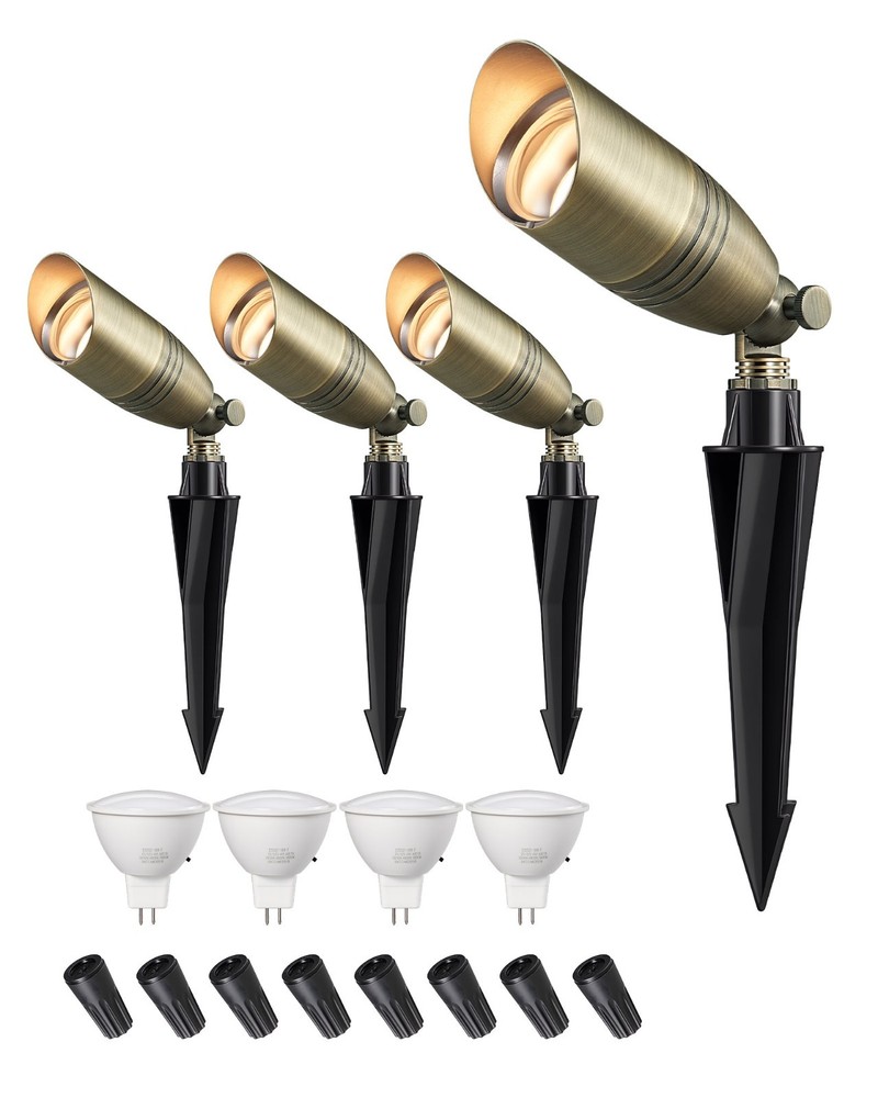 EDISHINE Solid Brass Landscape Lights 12V Low Voltage, 4-Pack MR16 Bulb Included