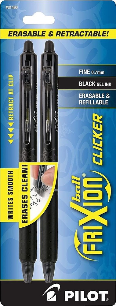 Pilot FriXion Retractable Erasable Gel Pens, Fine Point, Black Ink 2ct (2 Pack)